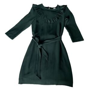 H&M Women Dark Green Ruffle Mini Dress - Size 4